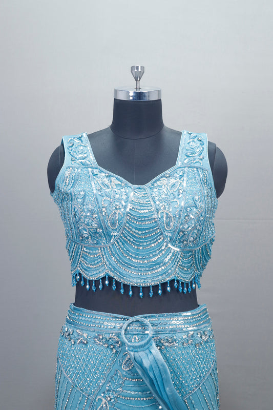 Designer Sky Blue Embroidered Lehenga Choli with Dupatta
