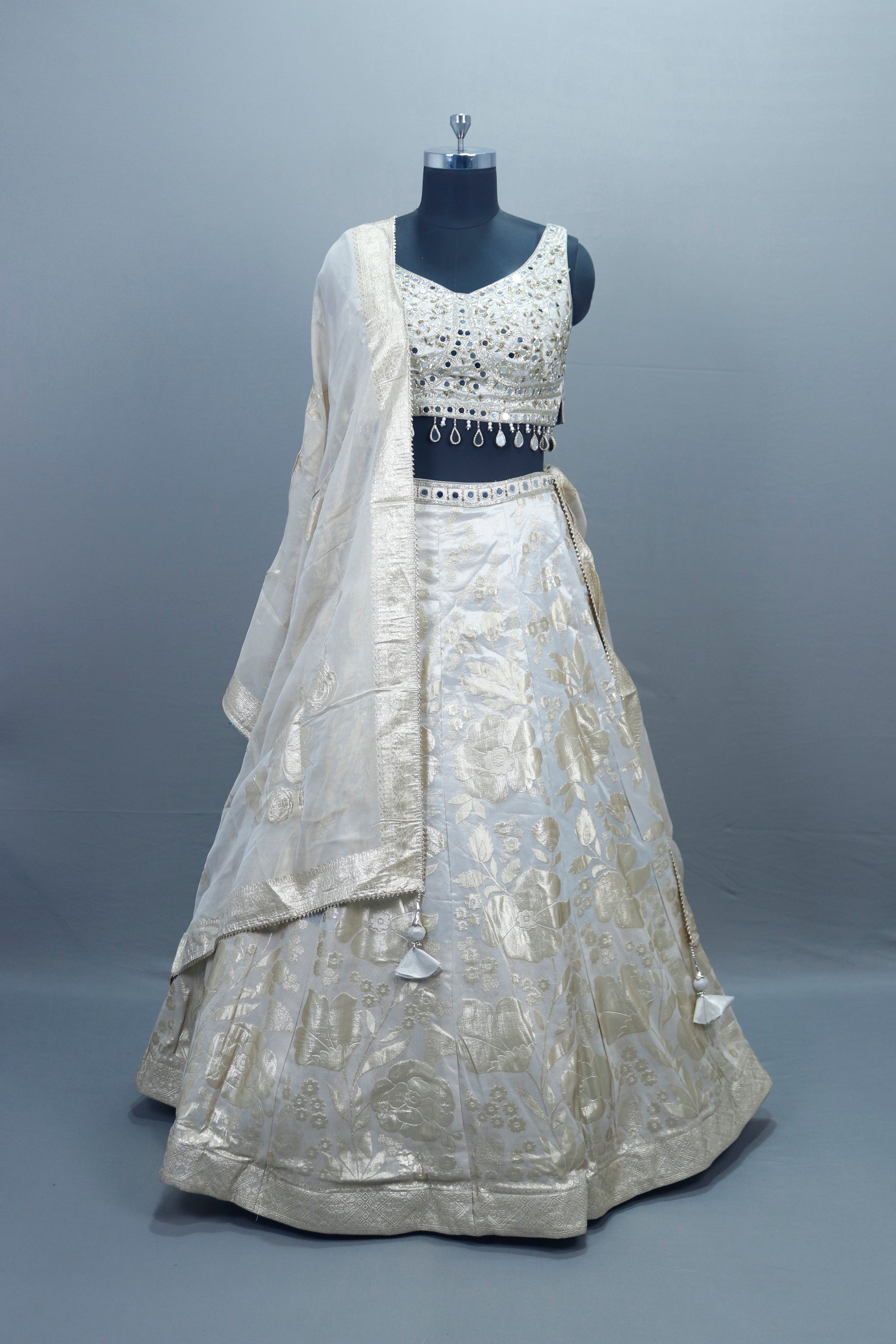 Ivory White Lehenga Choli with Dupatta  Elegant Designer