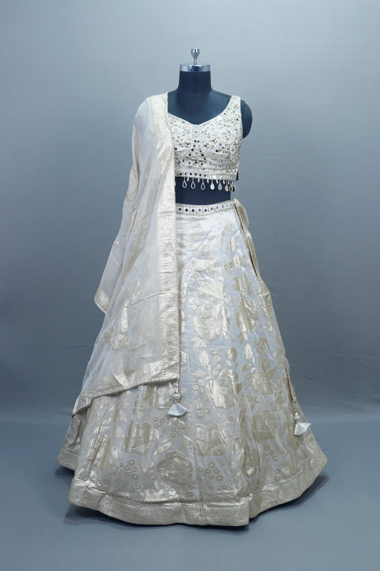 Ivory White Lehenga Choli with Dupatta  Elegant Designer 