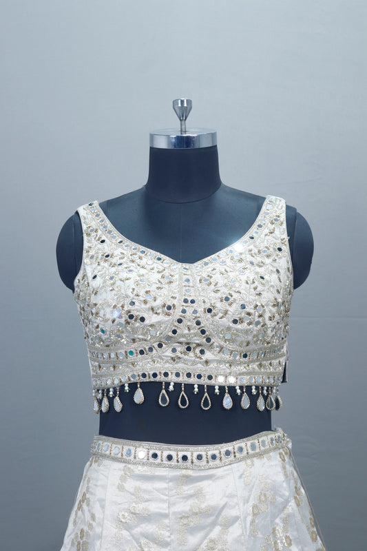 Ivory White Lehenga Choli with Dupatta  Elegant Designer
