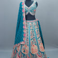 Teal Blue Multi Color Bridal Lehenga Choli with Dupatta