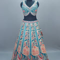 Teal Blue Multi Color Bridal Lehenga Choli with Dupatta