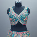 Teal Blue Multi Color Bridal Lehenga Choli with Dupatta