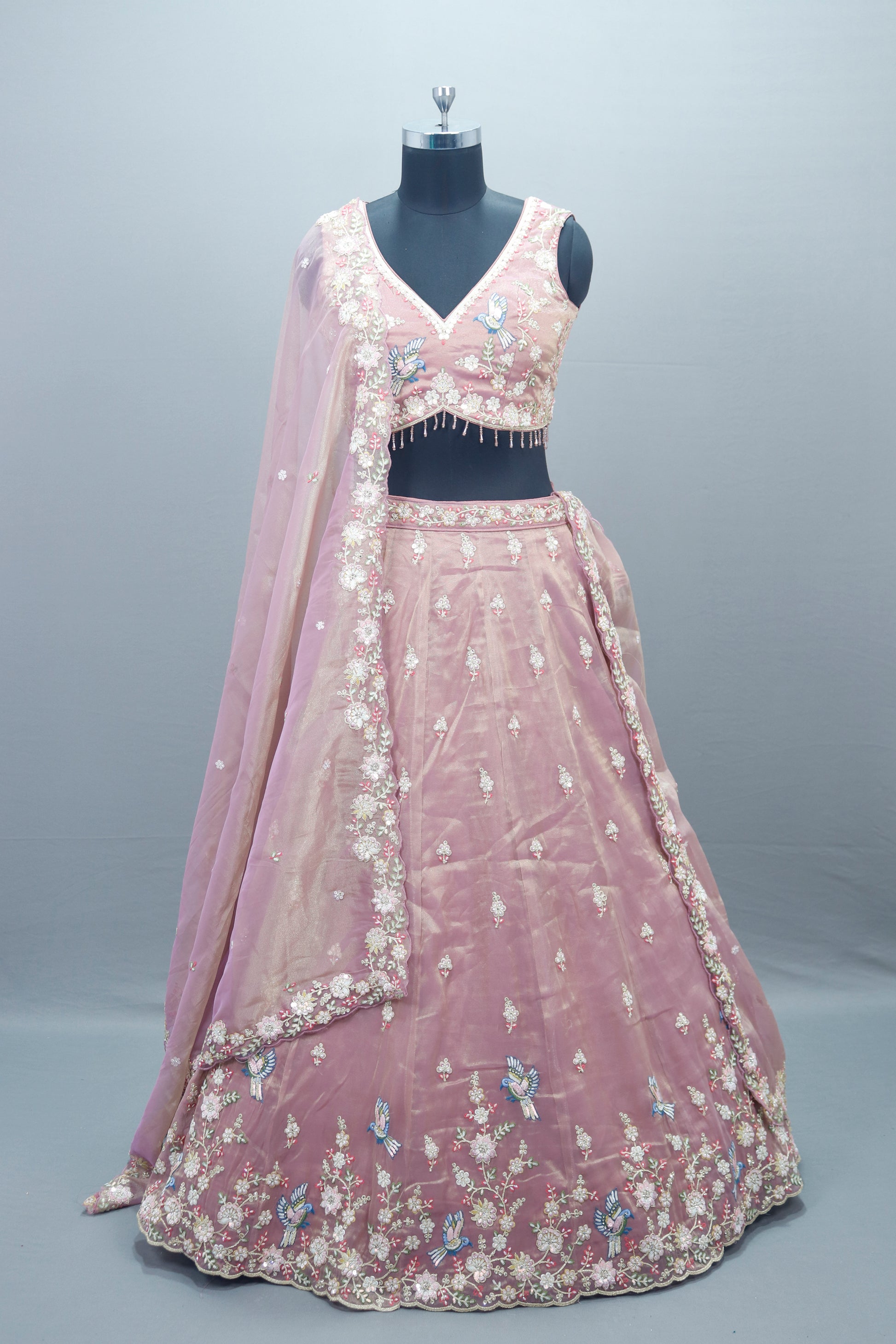 Dusty Pink Lehenga Choli with Dupatta Elegant Party Wear Ensemble
