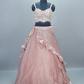 Designer Rose Gold Lehenga Choli Blouse and Sheer Cape Party Wear