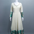 Elegant Off White Silk Anarkali Suit Teal Banarasi Dupatta Neckline