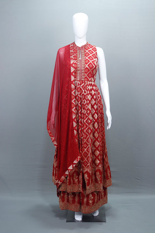 Designer Red Anarkali Suit Dupatta Festive Wear
