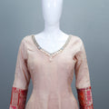 Elegant Beige Silk Anarkali Suit Banarasi Dupatta Detailing