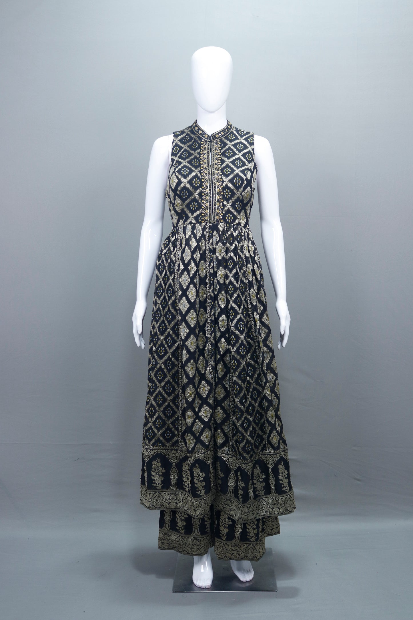 Elegant Black Anarkali Suit Golden Dupatta Party Wear