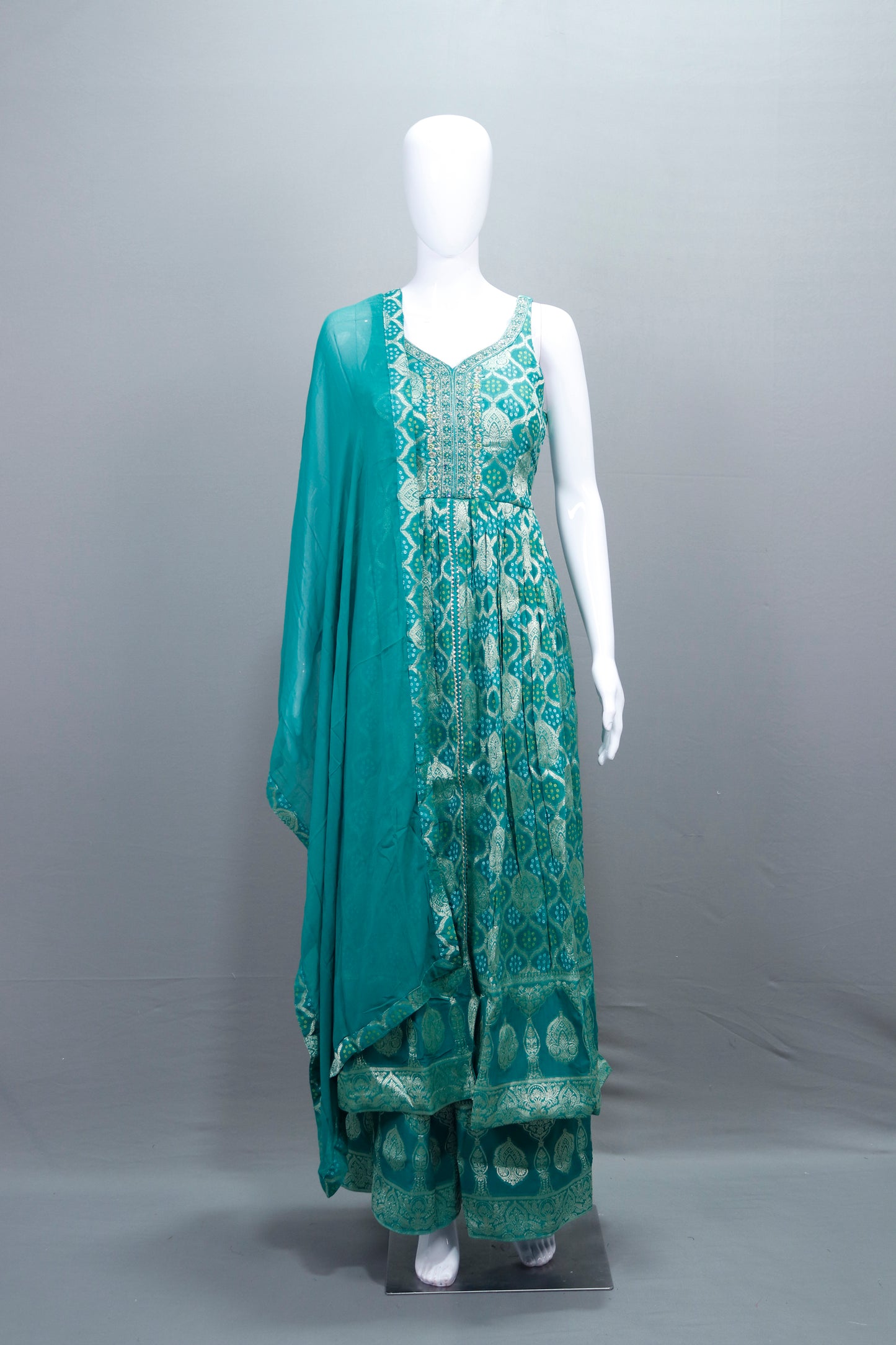 Designer Green Anarkali Suit with Golden Dupatta