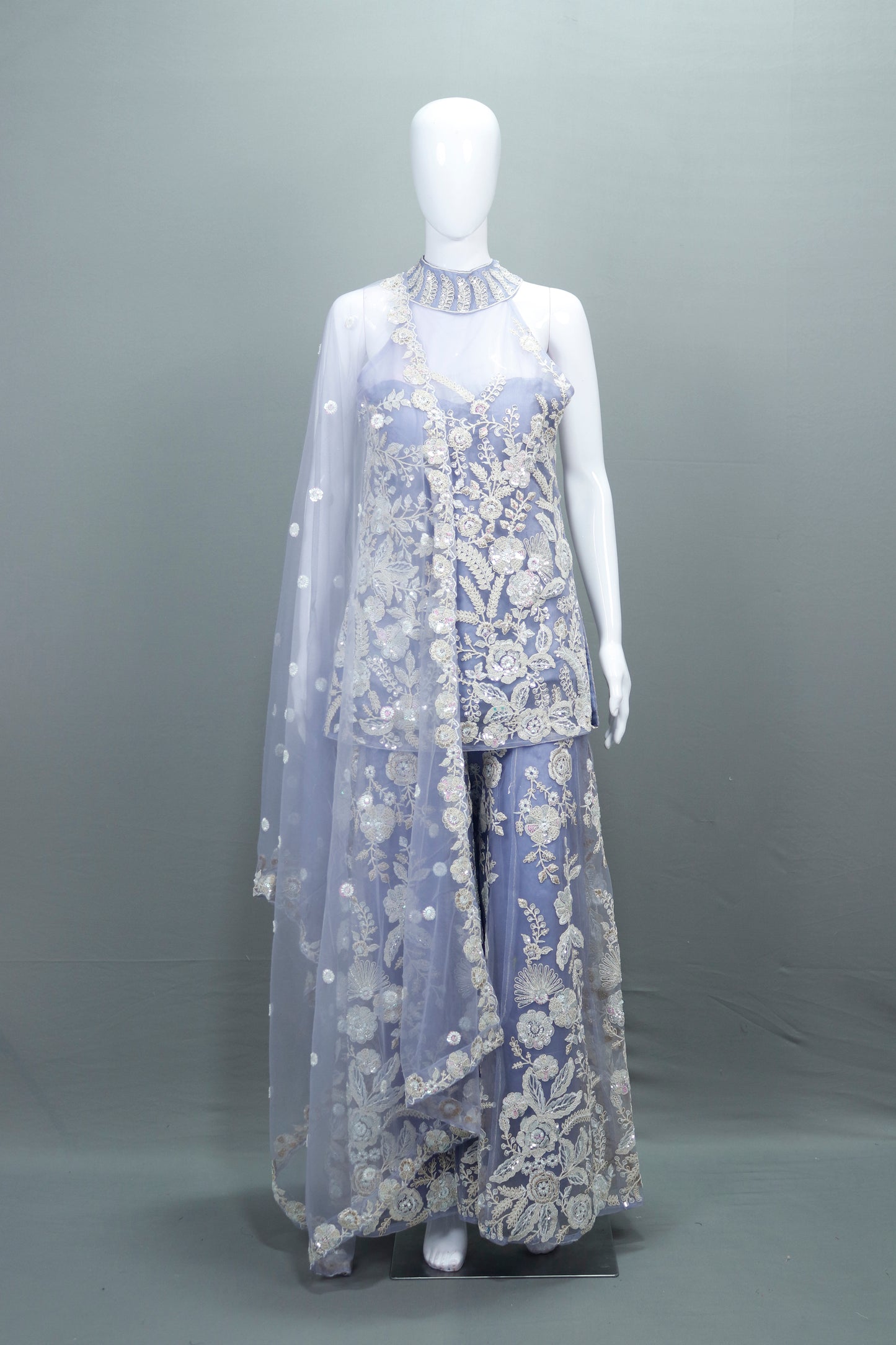 Designer Lavender Sharara Suit with Net Dupatta