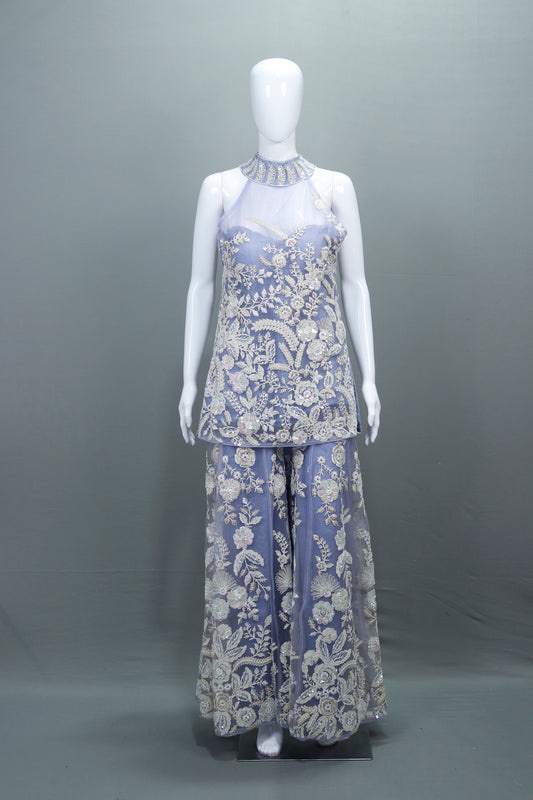 Designer Lavender Sharara Suit with Net Dupatta