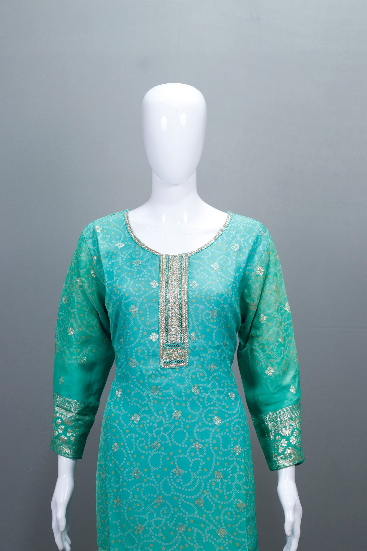 Elegant Green Straight Suit with Banarasi Dupatta Neckline Party Wear