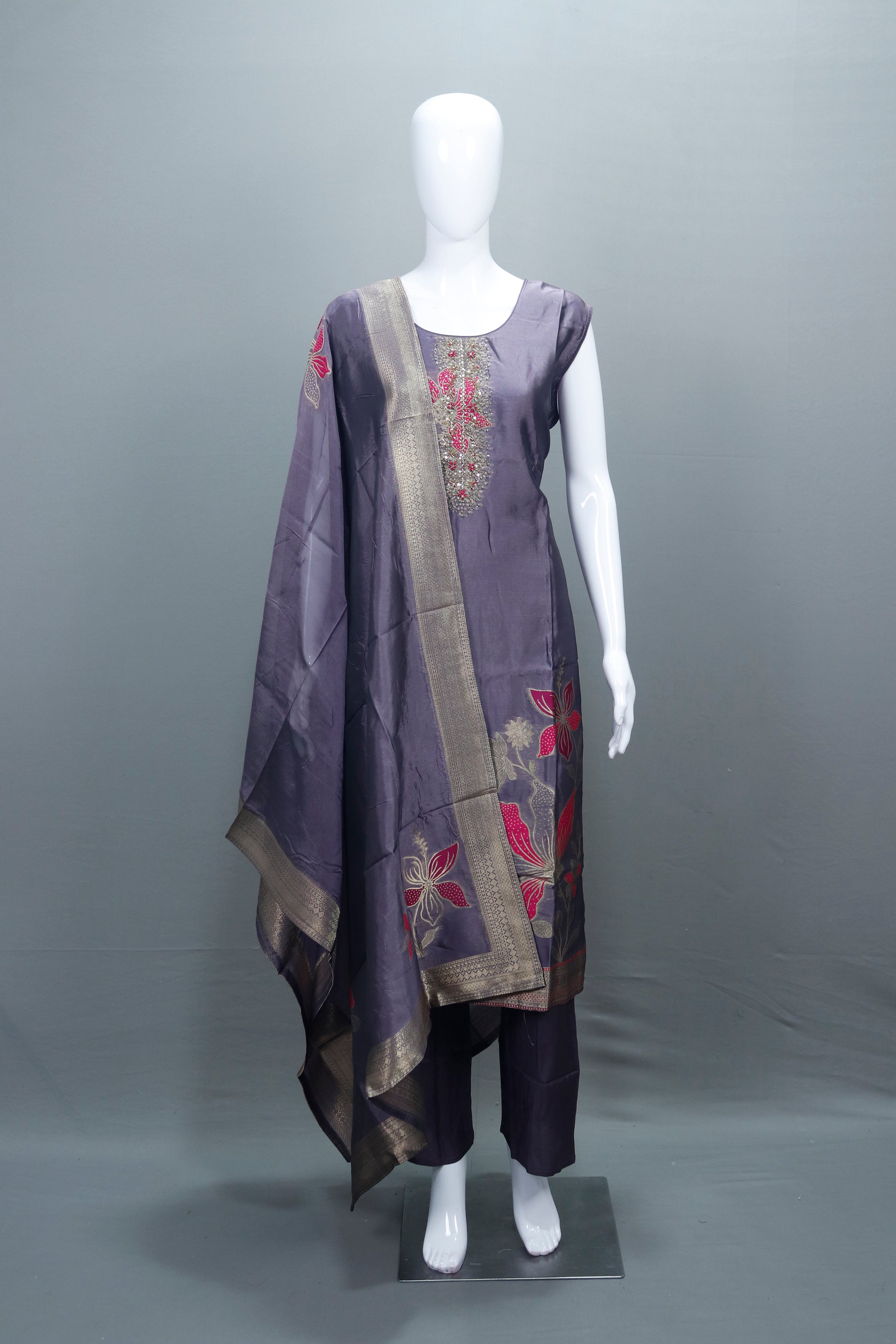 Grey Silk Salwar Suit with Dupatta Elegant Party Wear