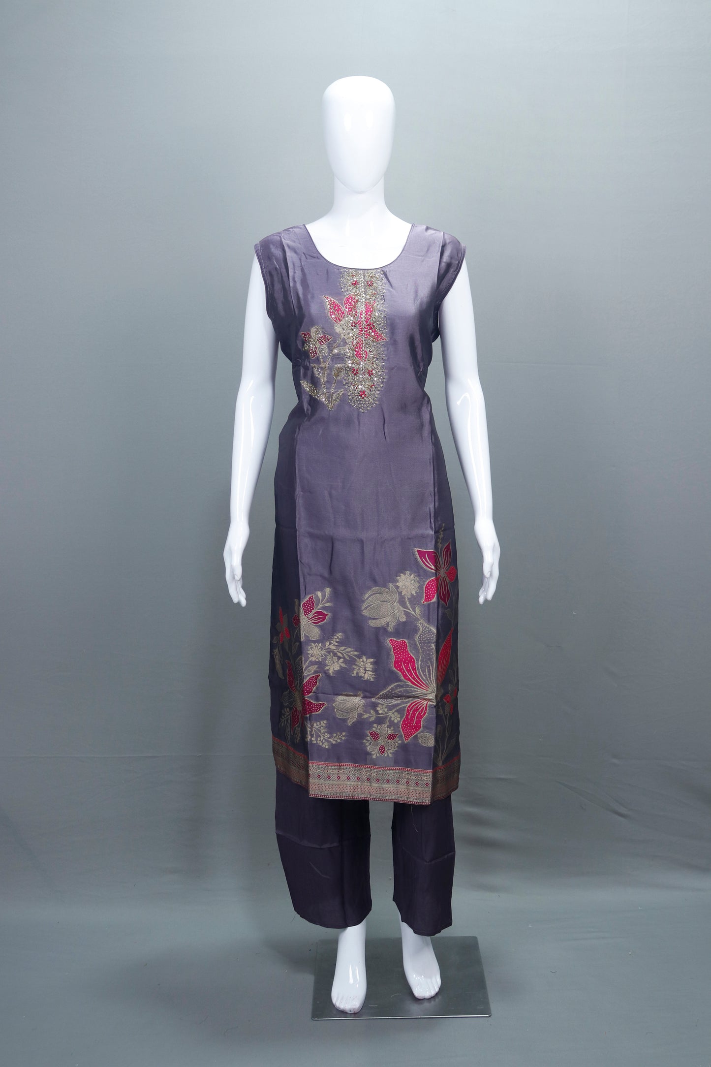 Grey Silk Salwar Suit with Dupatta Elegant Party Wear