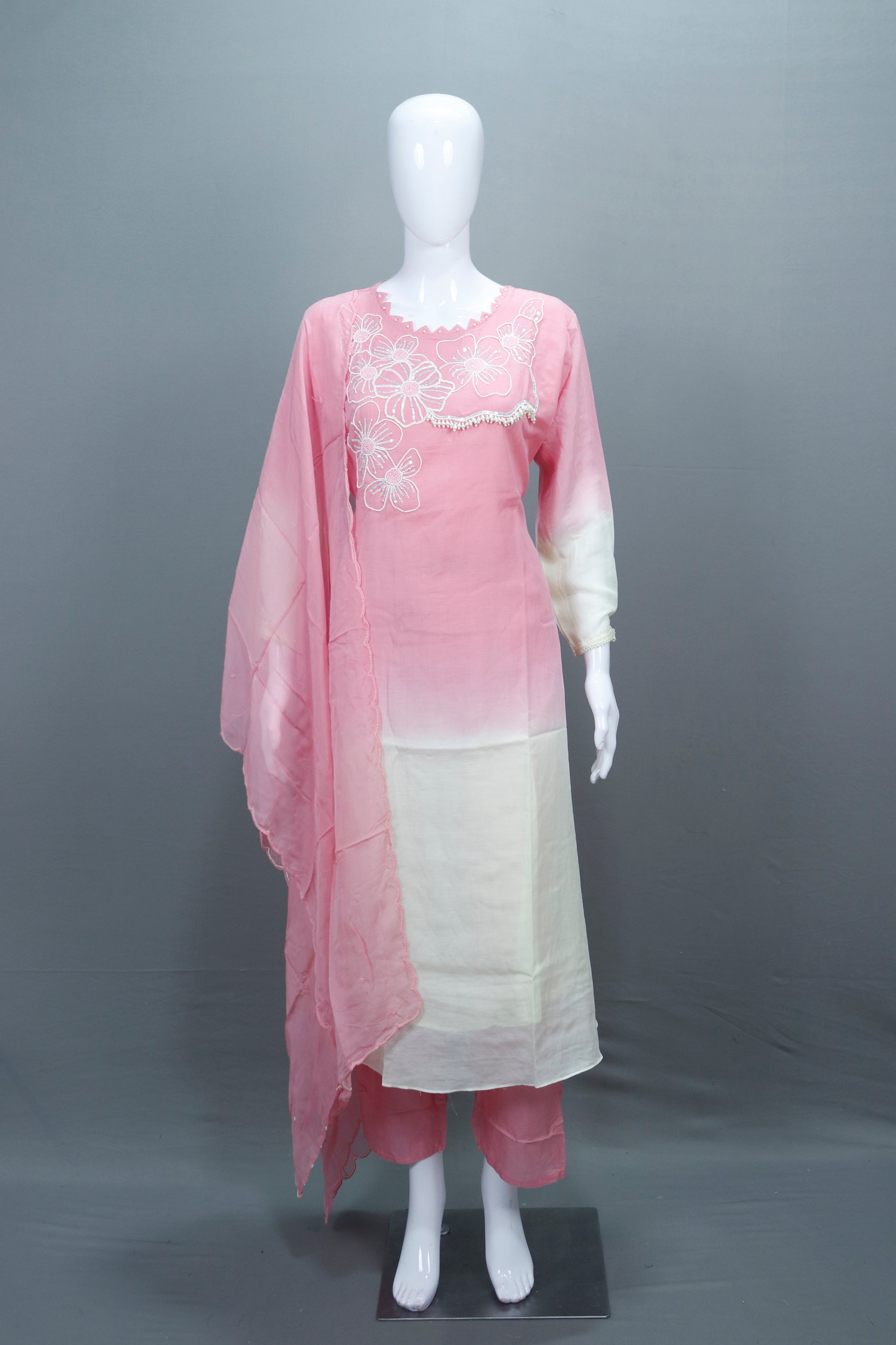 Pink and White Ombre Cotton Salwar Suit Casual Festive Wear