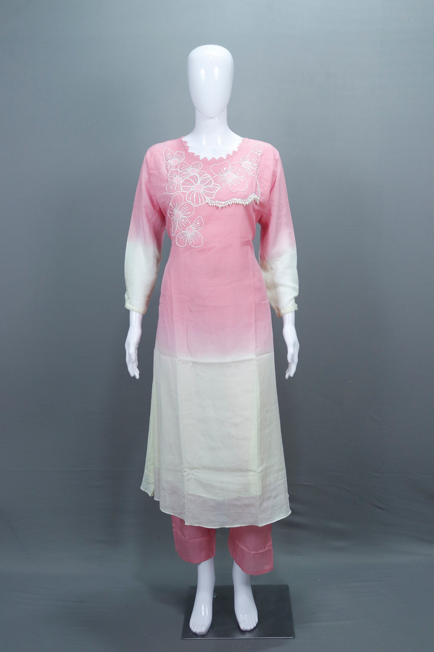 Pink and White Ombre Cotton Salwar Suit Casual Festive Wear