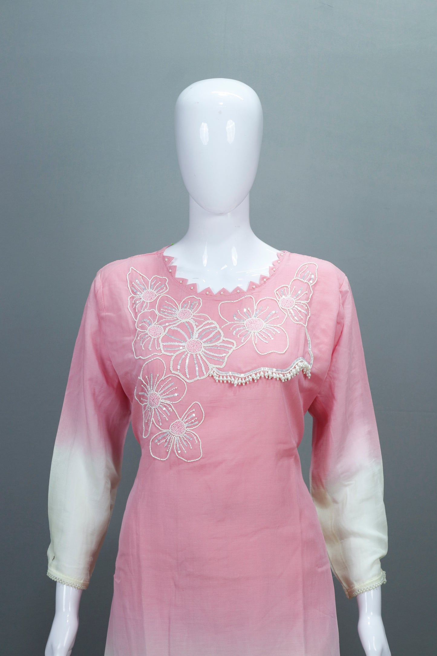 Pink and White Ombre Cotton Salwar Suit Casual Festive Wear