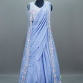 Icy Blue Drape Style Lehenga Choli with Dupatta Modern Party Wear