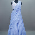 Icy Blue Drape Style Lehenga Choli with Dupatta Modern Party Wear