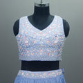 Icy Blue Drape Style Lehenga Choli with Dupatta Modern Party Wear