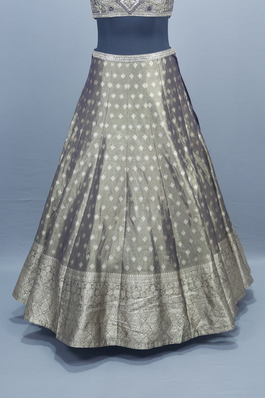 Olive Green Banarasi Silk Lehenga Choli Blouse Dupatta