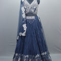 Designer Navy Blue Embroidered Silk Lehenga Choli with Dupatta