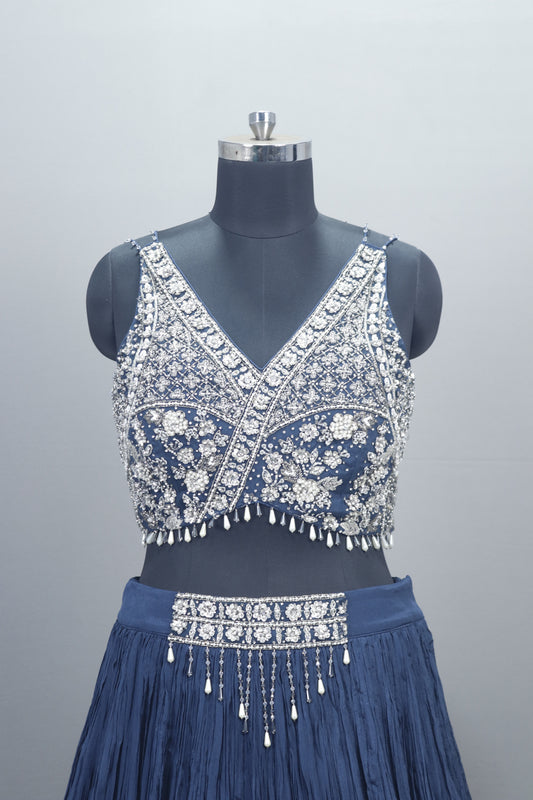 Designer Navy Blue Lehenga Choli with Dupatta