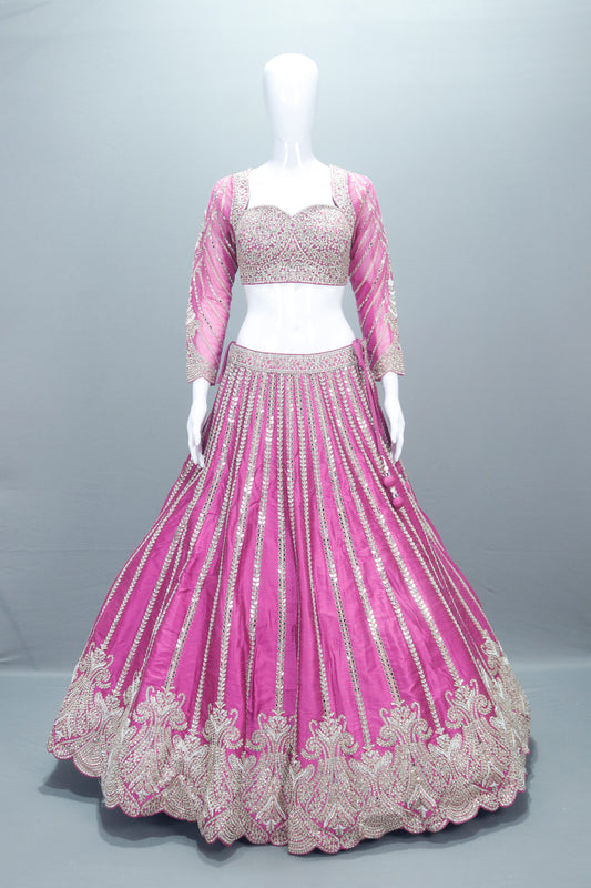 Violet Bridal Lehenga Choli Sheer Dupatta Designer Party Wear