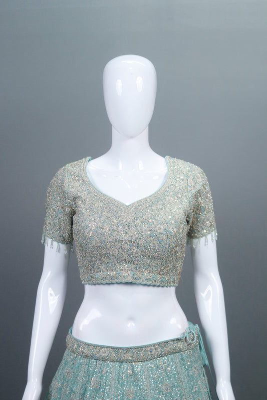 Mint Green Bridal Lehenga Choli Set Designer Party Wear