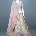 Pastel Pink and Beige Bridal Lehenga Silk Choli with Dupatta