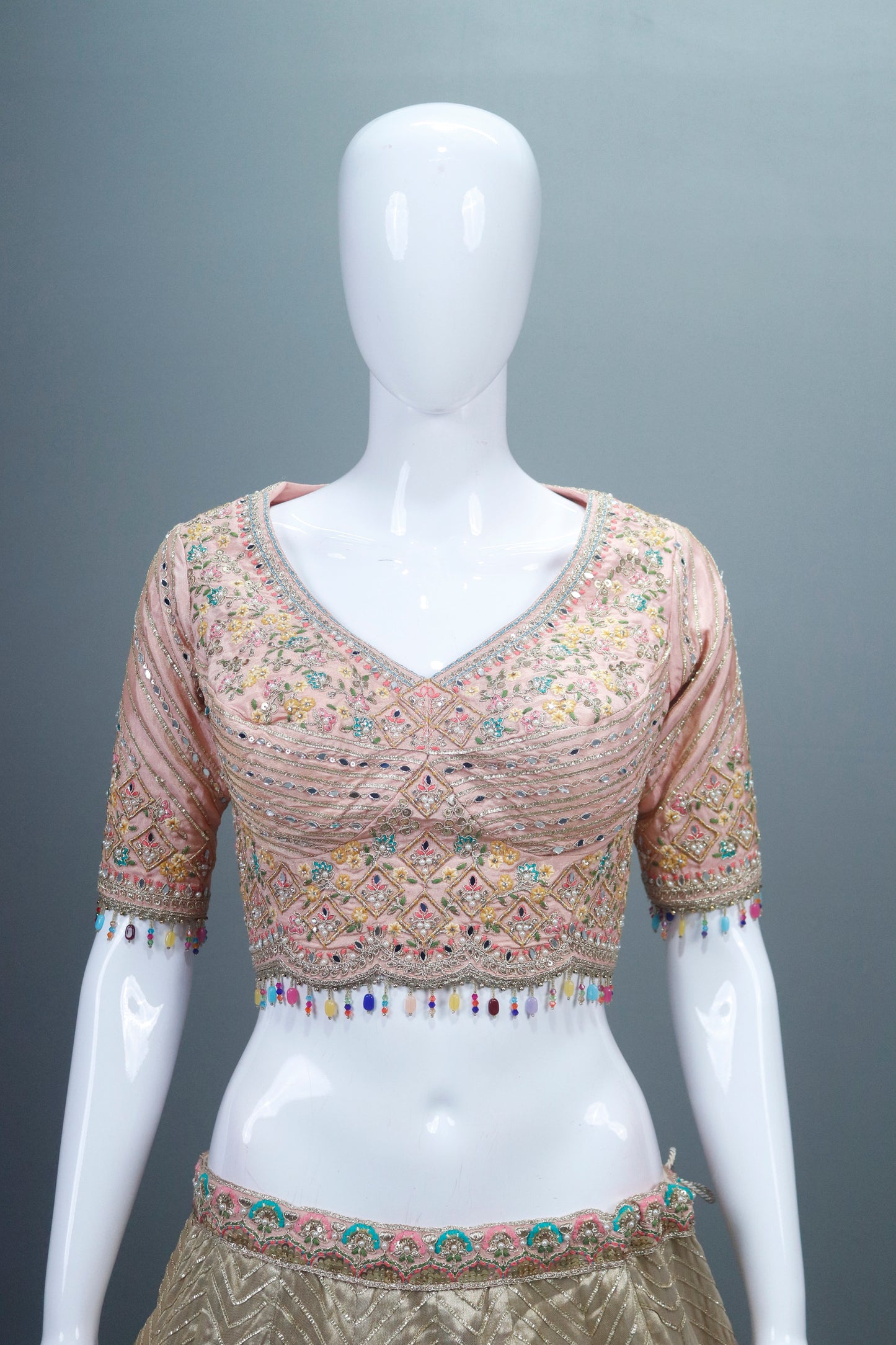 Pastel Pink and Beige Bridal Lehenga Silk Choli with Dupatta