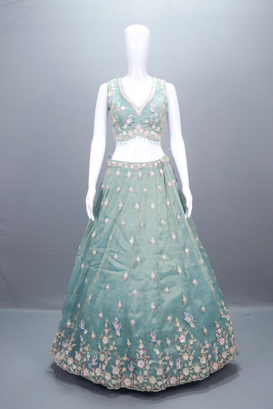 Pastel Green Net Lehenga Lehenga Choli with Dupatta Wear
