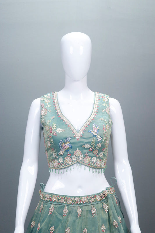 Pastel Green Net Lehenga Lehenga Choli with Dupatta Wear