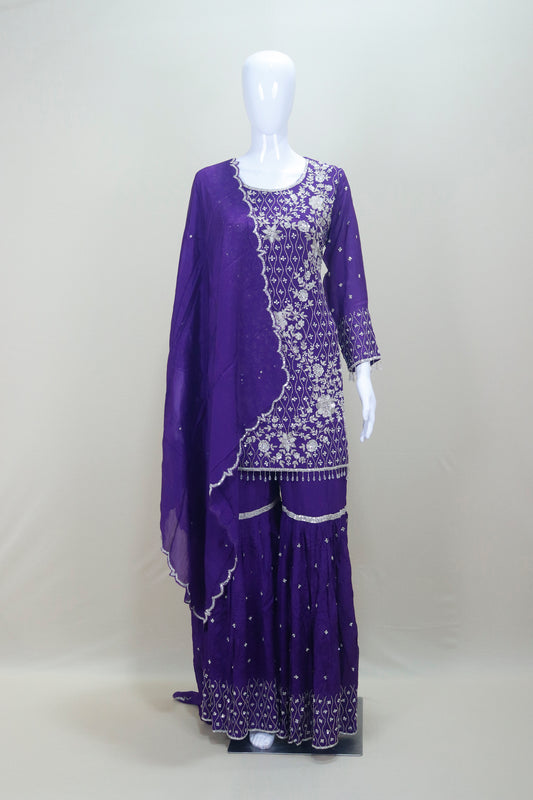 Designer Purple Sharara Suit Party Wear Salwar Kameez