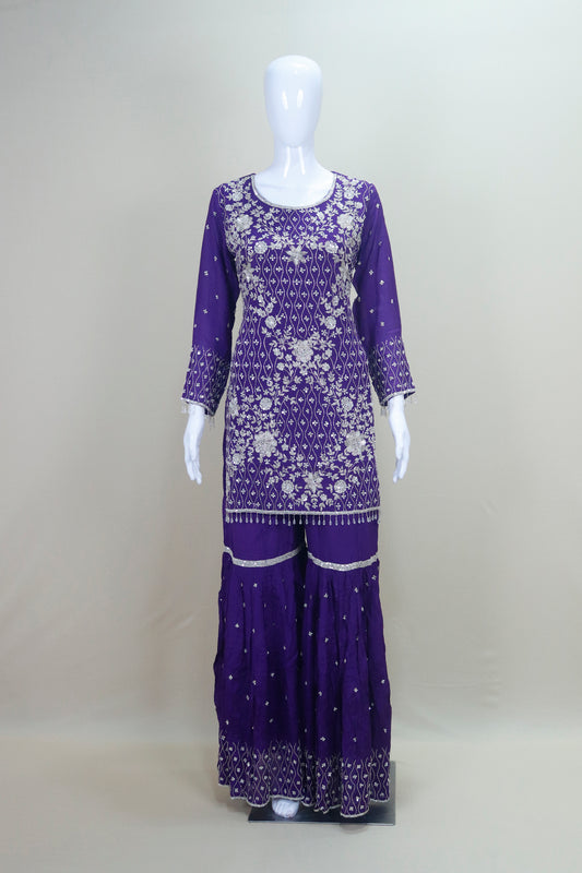 Designer Purple Sharara Suit Party Wear Salwar Kameez