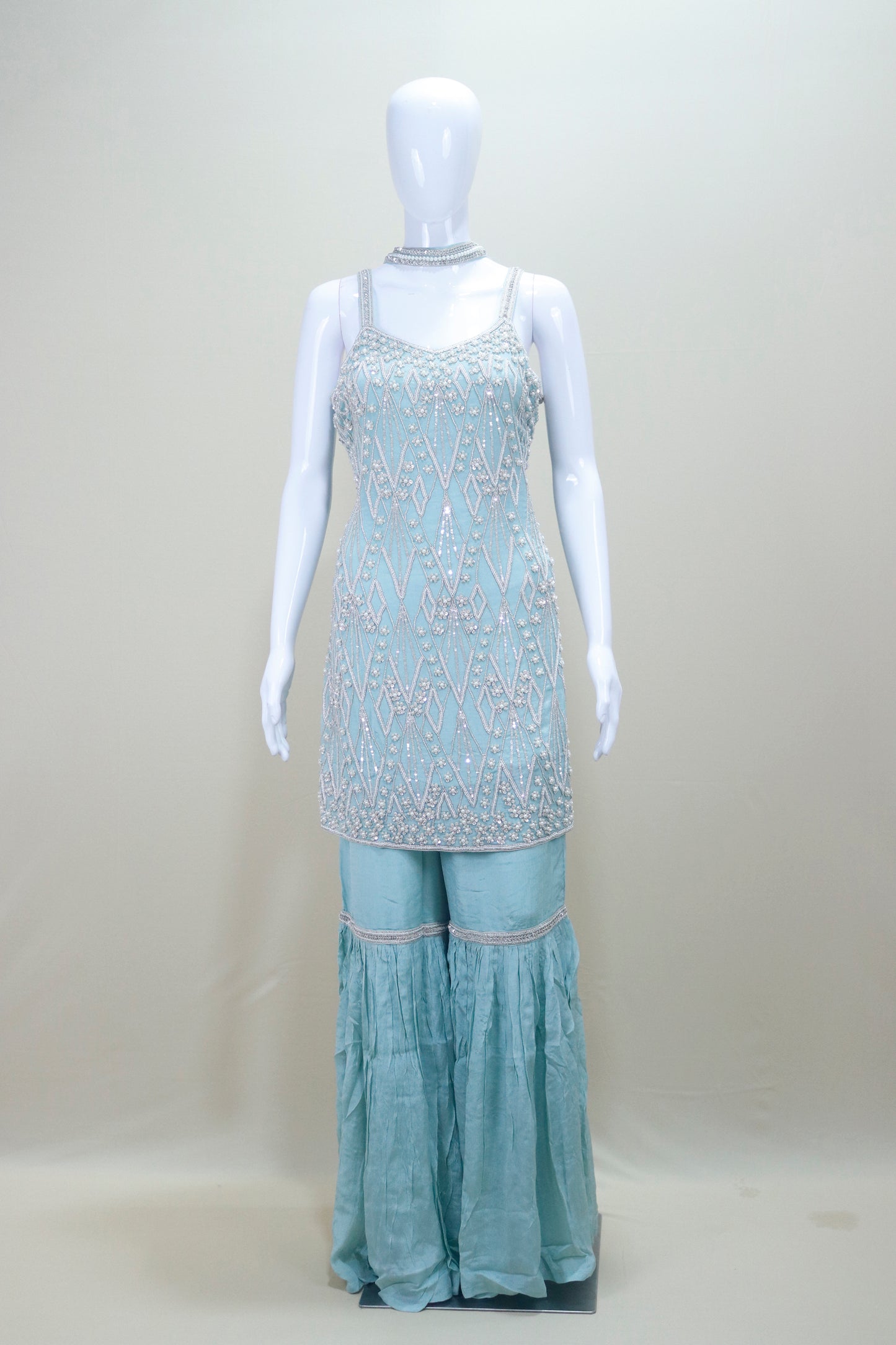 Designer Light Blue Sharara Suit Party Wear