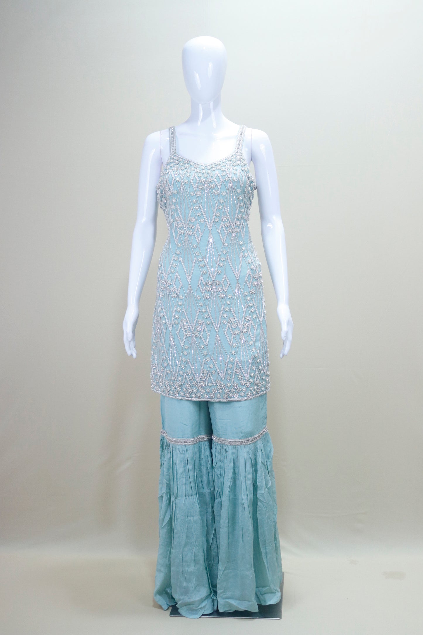 Designer Light Blue Sharara Suit Party Wear