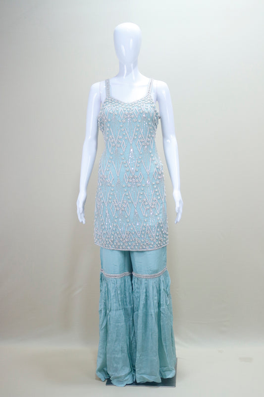 Designer Light Blue Sharara Suit Party Wear