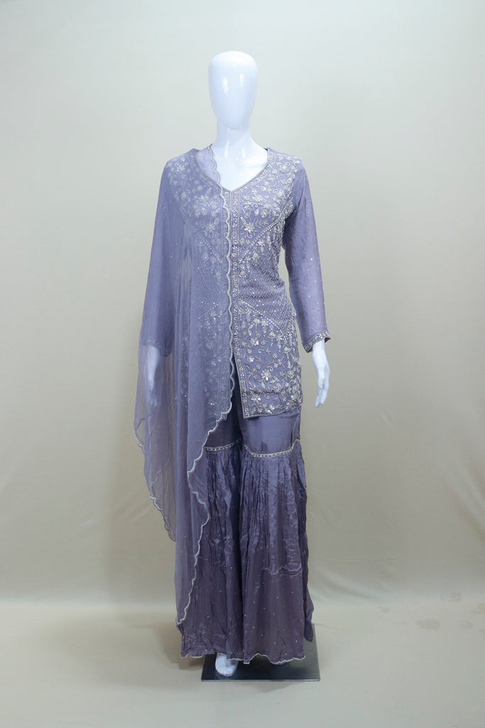 Elegant Lavender Sharara Suit Kurta with Dupatta  Party Wear