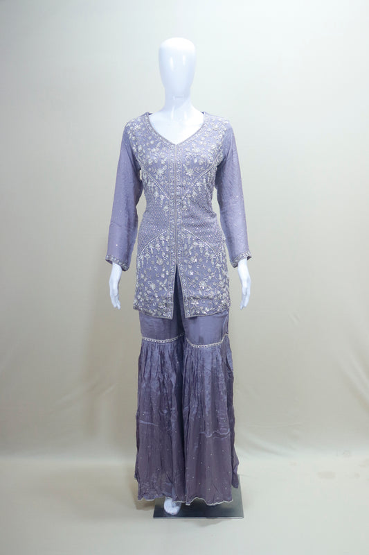 Elegant Lavender Sharara Suit Kurta with Dupatta Party Wear