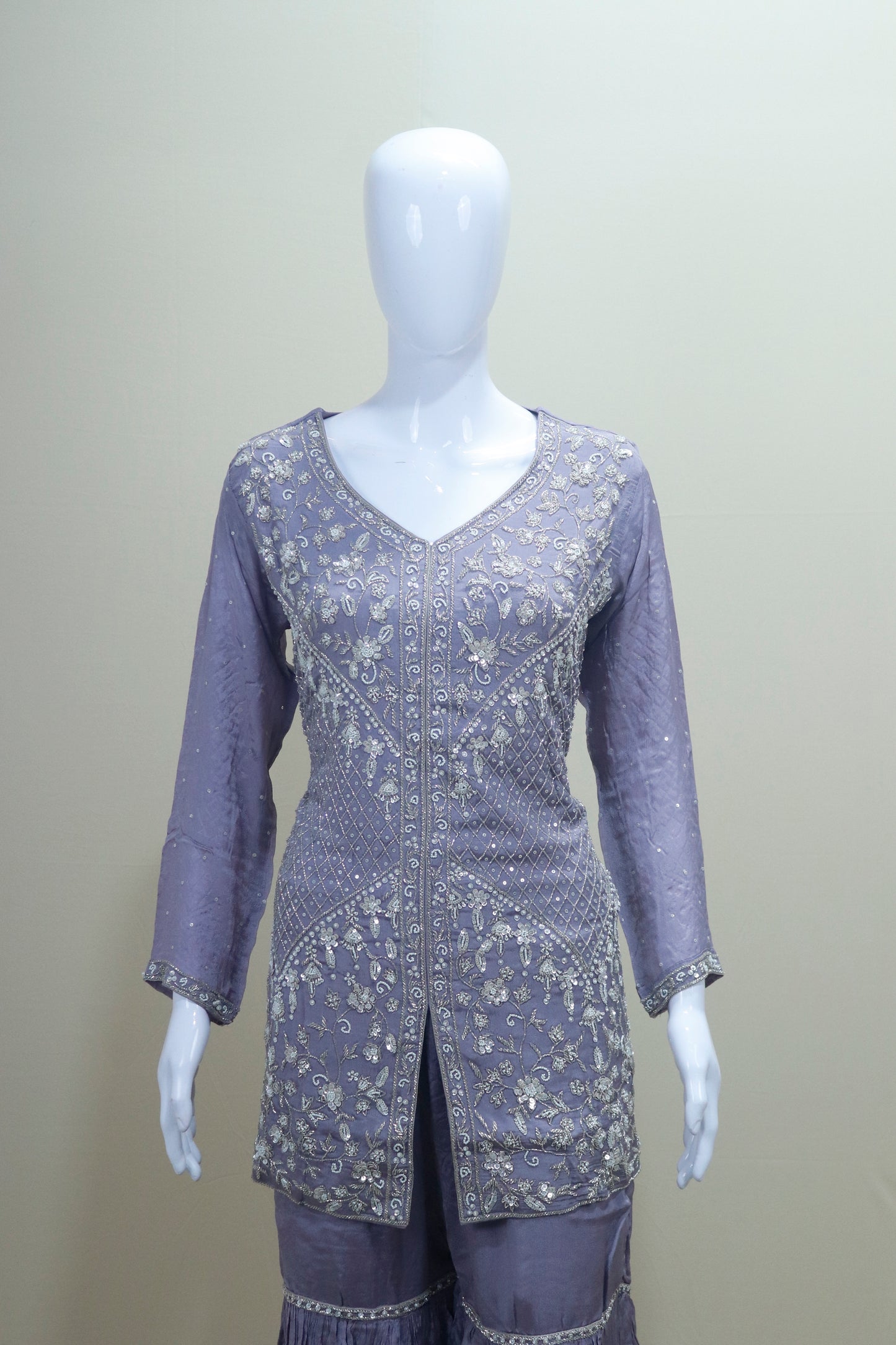 Elegant Lavender Sharara Suit Kurta with Dupatta Party Wear