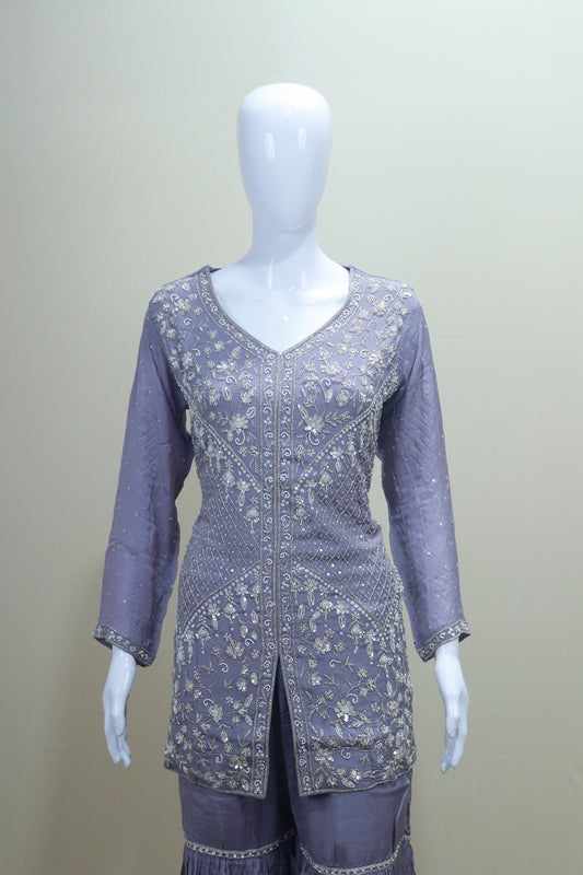 Elegant Lavender Sharara Suit Kurta with Dupatta Party Wear