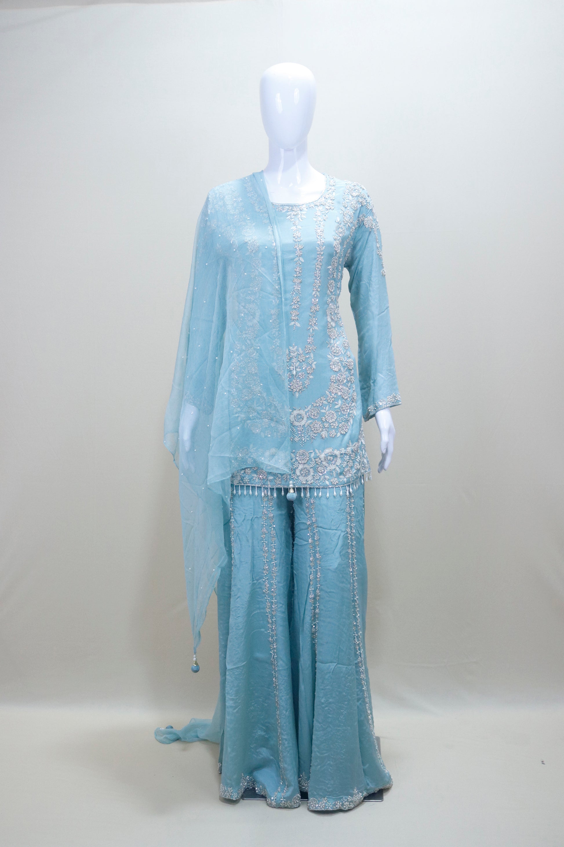 Pastel Blue Sharara Suit Kurta with Dupatta  Party Wear