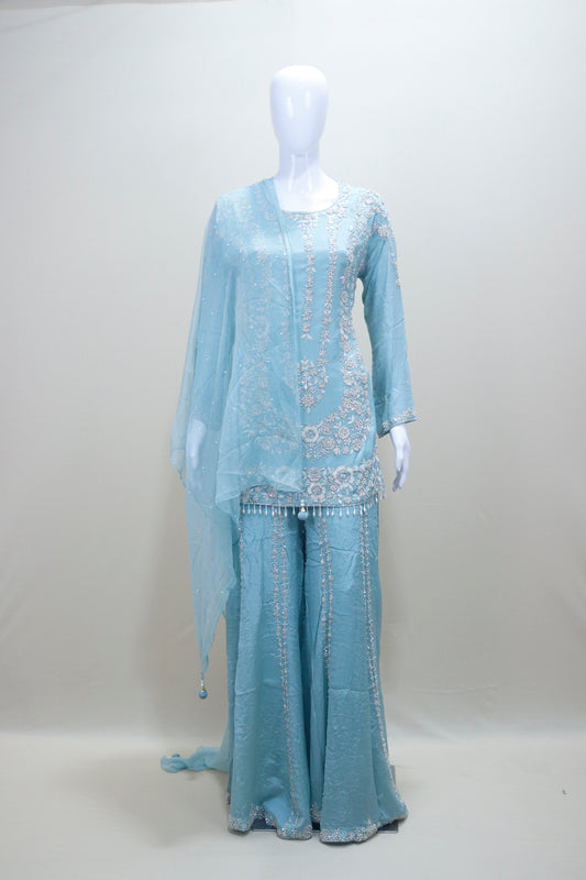 Pastel Blue Sharara Suit Kurta with Dupatta  Party Wear