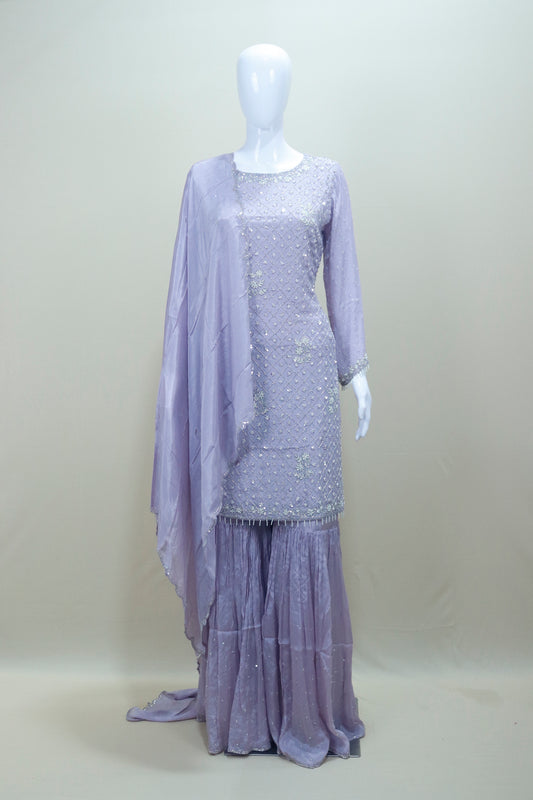Lavender Sharara Suit  Kurta with Dupatta Party Wear