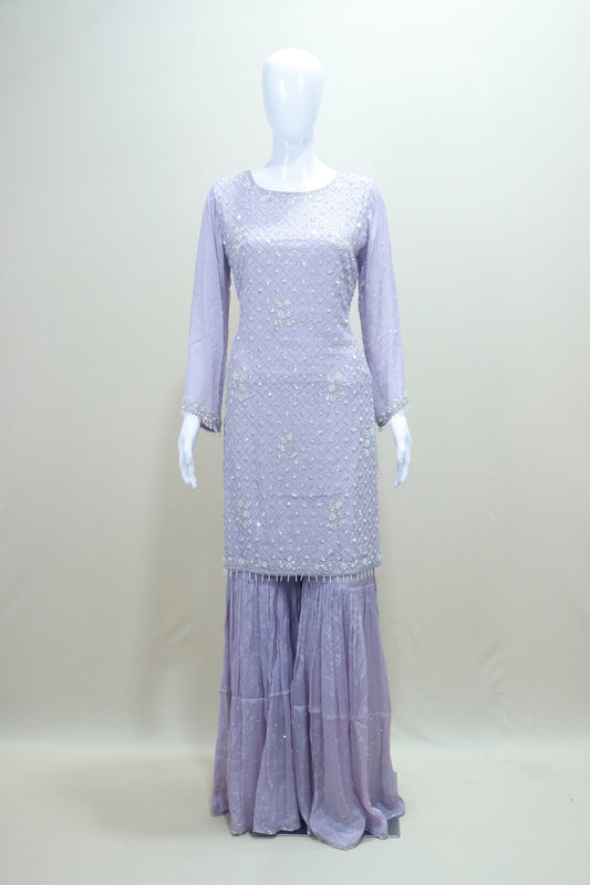 Lavender Sharara Suit  Kurta with Dupatta Party Wear