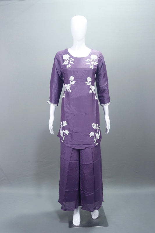Purple Silk Kurta Set with Palazzo Dupatta Party Wear