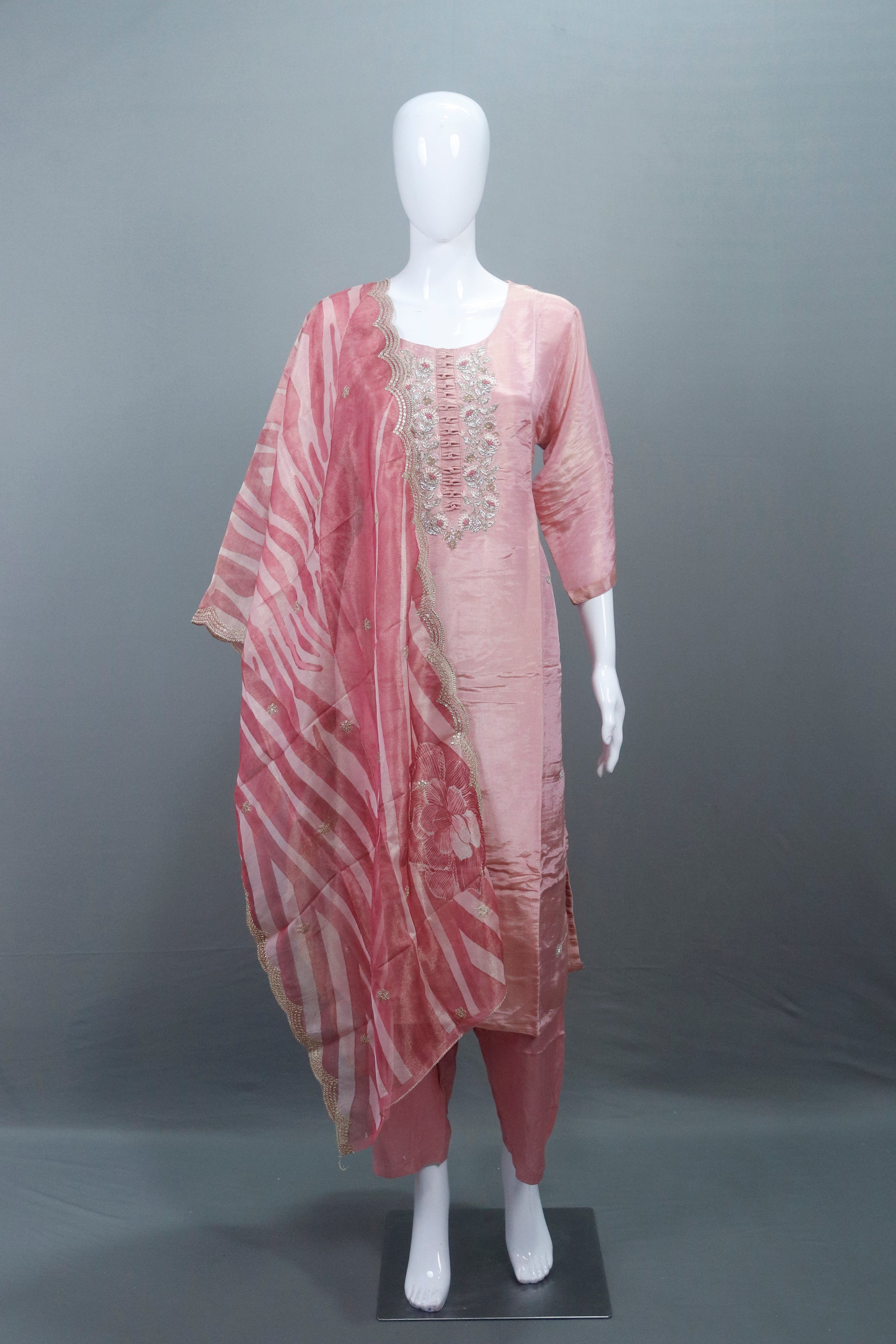  Pink Silk Kurta Set with Pants Dupatta Party Wear