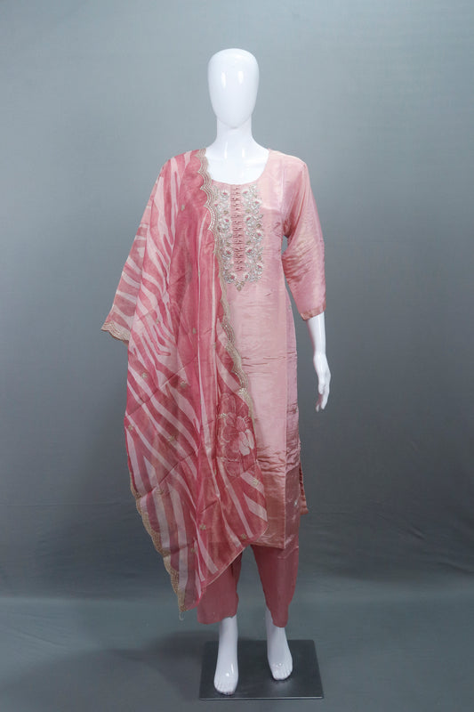  Pink Silk Kurta Set with Pants Dupatta Party Wear
